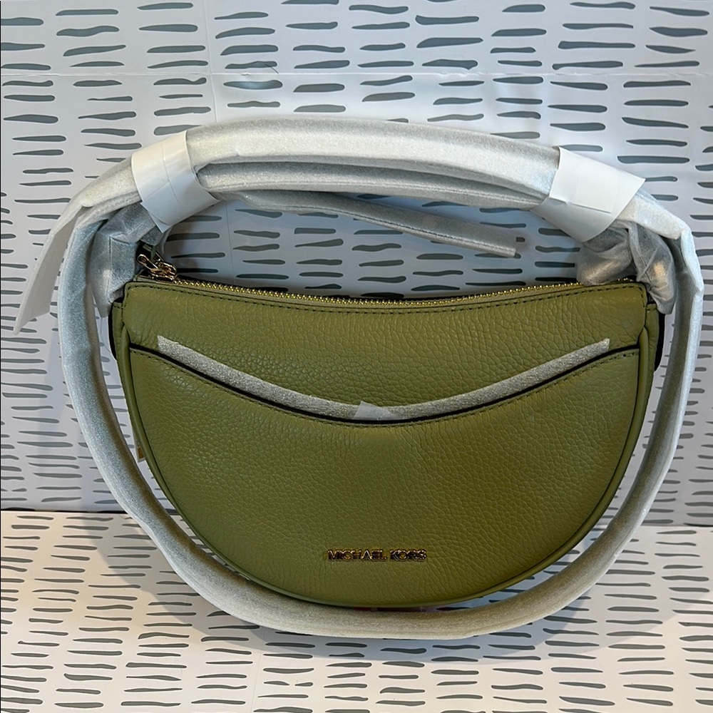 Michael by Michael Kors Dover Sm Half Moon Xbody Light Sage Leather Women's Bag